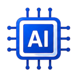 Blue microchip icon with the letters AI in the center (represents artificial intelligence)