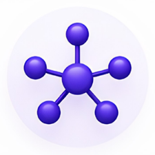 Purple molecular model with a central atom bonded to six surrounding atoms