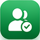 Verified user icon: a person silhouette with a checkmark badge on a green rounded square background