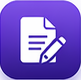 Edit document icon: a sheet of paper with writing on a purple background