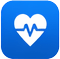 Health app icon: white heart with a heartbeat line on a blue rounded square background