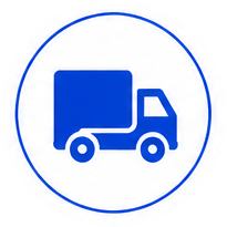 Delivery truck icon (blue) inside a circular badge, representing shipping or shipment