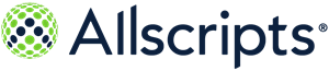 Allscripts logo with a green circular emblem to the left of the blue 'Allscripts' wordmark.
