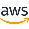 AWS logo with dark blue 'aws' text and an orange curved swoosh underneath.