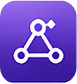 Purple square app icon with a white interconnected three-node network and central hub.