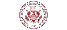 Circular seal of the National Archives and Records Administration (NARA) featuring an eagle with a shield and the organization’s name around the edge.