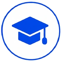 Blue graduation cap within a circular blue border, representing education or learning formation?