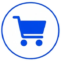 Add to cart button (blue shopping cart icon) inside a circular outline