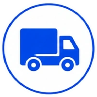 Blue delivery truck icon inside a circular blue border/badge.