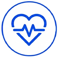 Blue circular health icon: heart with a heartbeat/EKG line inside.