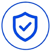 Blue shield with a check mark representing verified security or protection badge (trust seal)