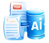 Illustration of a PDF document and stacked papers beside a blue AI database cylinder, signaling AI-powered document processing.