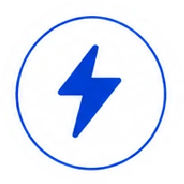Blue lightning bolt inside a circular blue border, representing power or electricity.