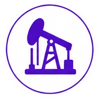 Purple oil pump jack icon inside a circular badge