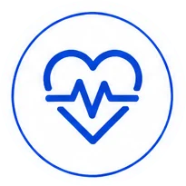 Blue heart shape with an EKG line running through it inside a circular blue ring, symbolizing heart health.
