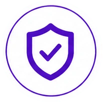 Shield badge with a checkmark representing verified security and protection.