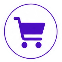 Shopping cart icon button (purple) – adds items to cart or opens cart