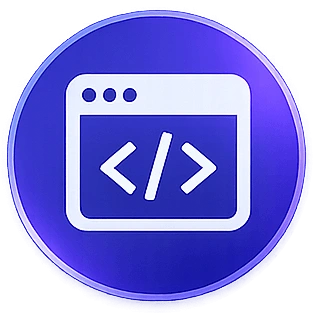 ai-services-icon-11webp - Rannsolve - Rannsolve Purple circular icon featuring a white browser window with code brackets inside, symbolizing coding or software development.