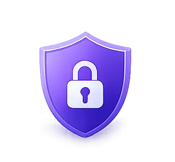 ai-services-icon-5webp - Rannsolve - Rannsolve Purple shield with a white padlock indicating security or protection of data