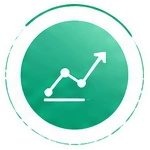 ai-services-icon-6webp - Rannsolve - Rannsolve Green circular growth chart icon with a rising arrow and connected data points, indicating upward trend