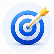 home_icon_enterprise_2 - Rannsolve Blue bullseye target with a yellow arrow hitting the center, symbolizing goal achievement and precision.