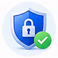 home_icon_enterprise_3 - Rannsolve Blue shield with a padlock and a green verification checkmark indicating secure, verified protection.