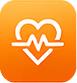 Health tracking icon: white heart with a heartbeat line and cloud shape on an orange gradient background.